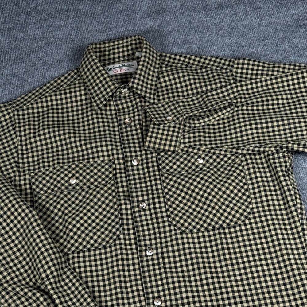 Vintage Gander Mountain Quiet+ Mens Shirt M Tall LS Gingham Plaid Button Up USA